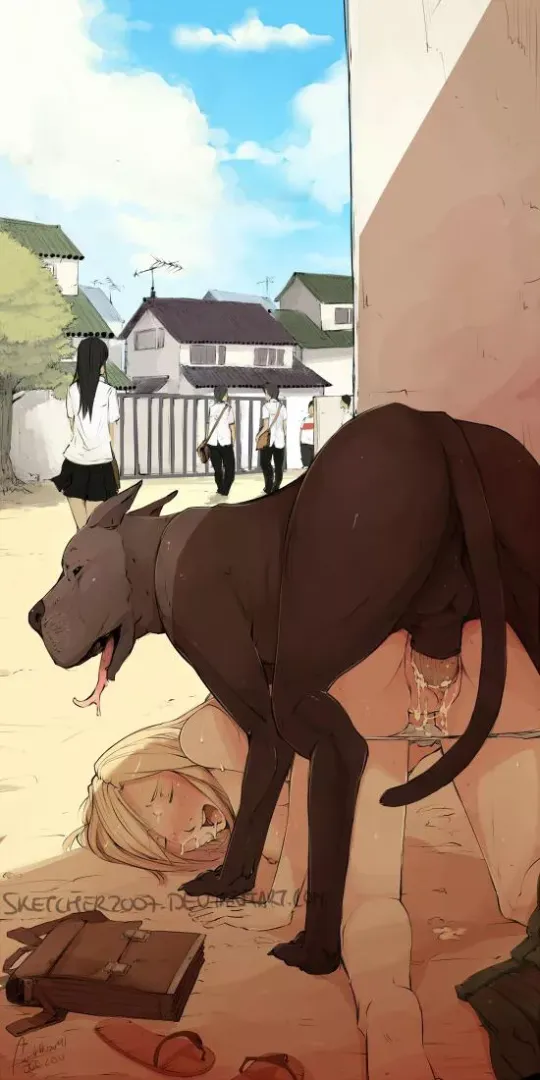 The local stray has his way with her every morning on her way to school… (faustsketcher)