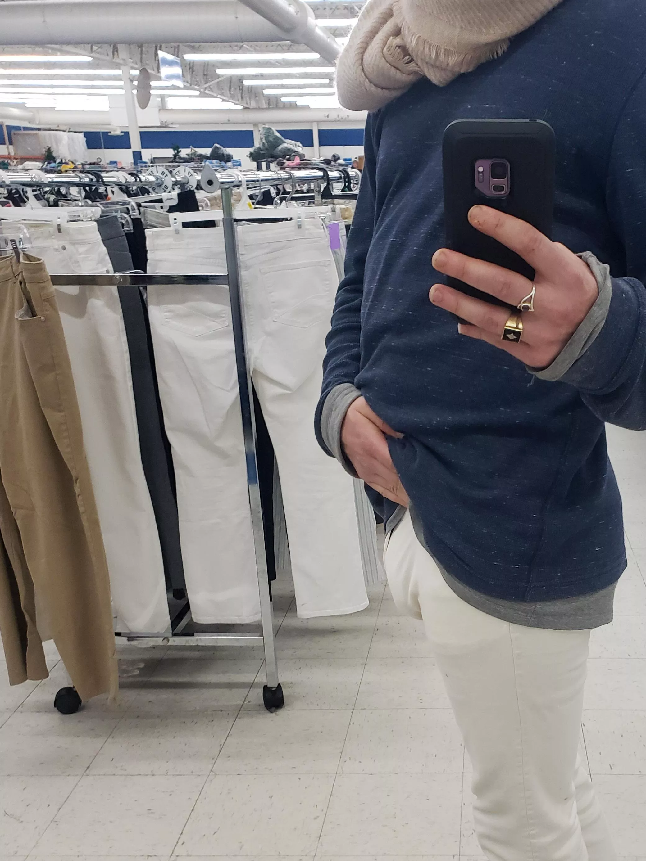 These new white pants fit like a charm.