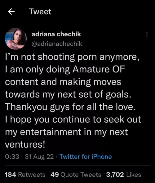 This is going to become a common trend amongst mainstream porn I believe. Onlyfans etc just pays better for these women. It's sad