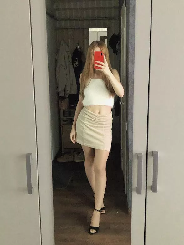 Tight skirt, tights on, tight pussy.