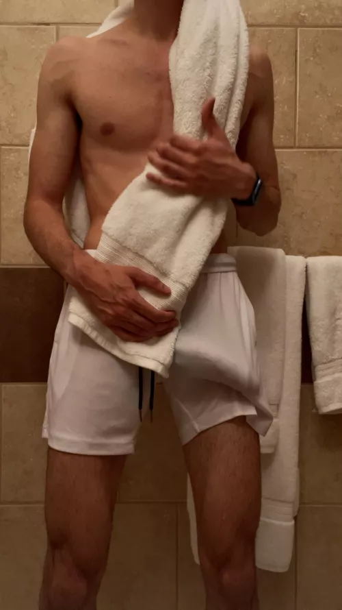 Tip: When borrowing your friends shorts to swim, don’t choose the white ones…