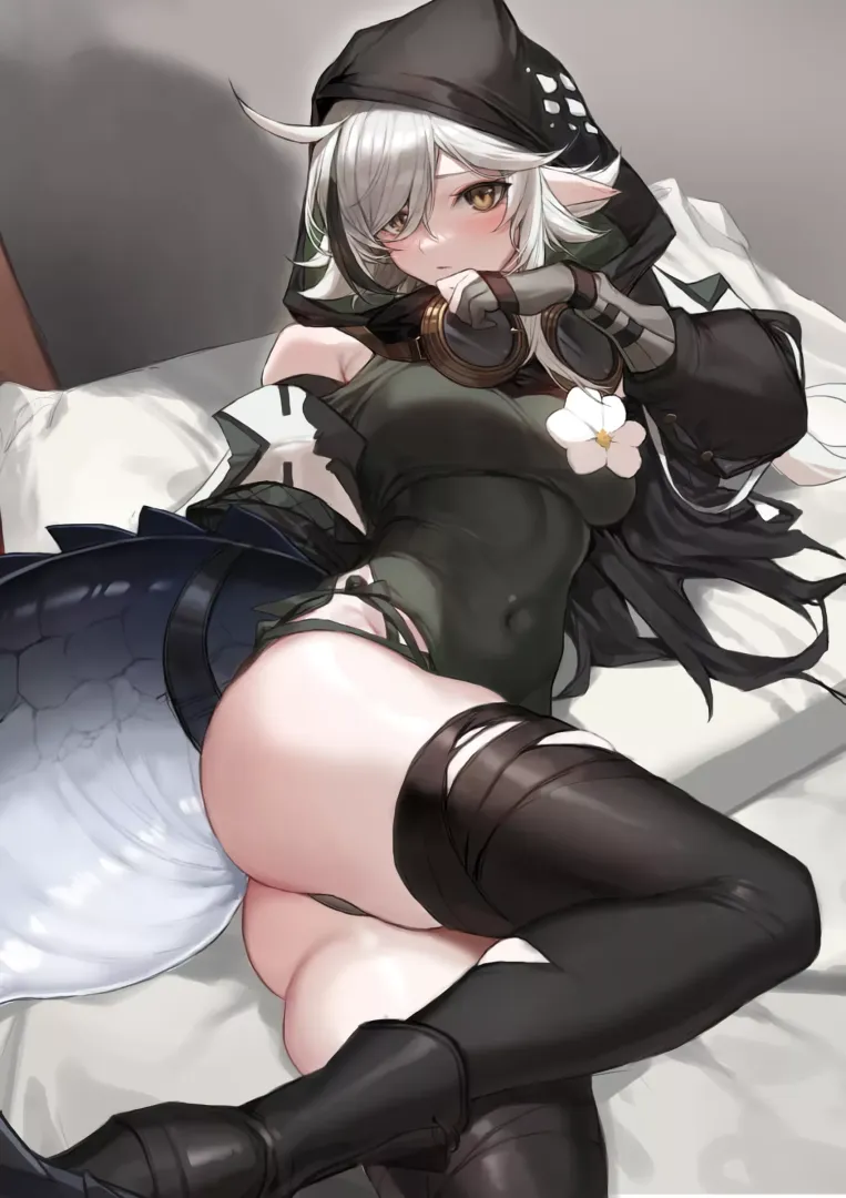 Tomimi blush on bed (TELRU_) [Arknights]