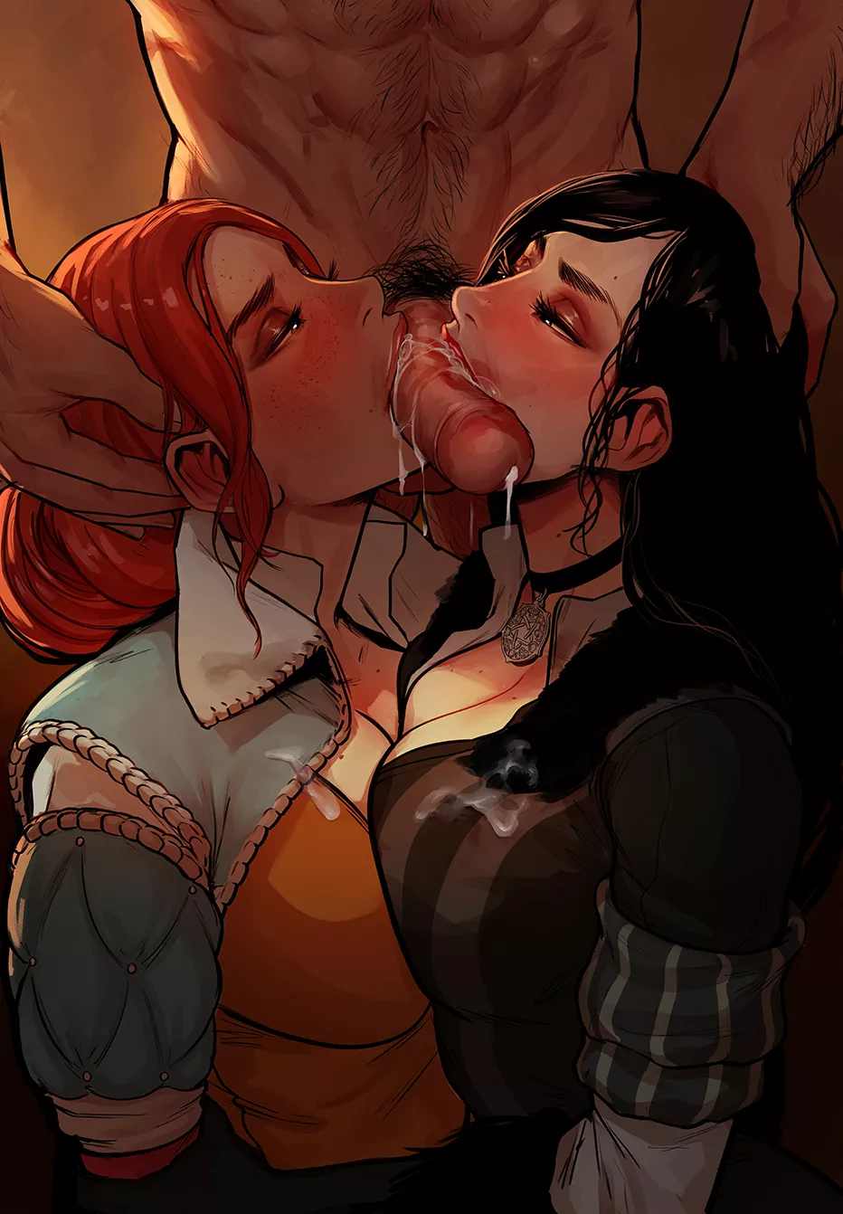 Triss and Yen double teaming on a big cock (Cherry-gig)