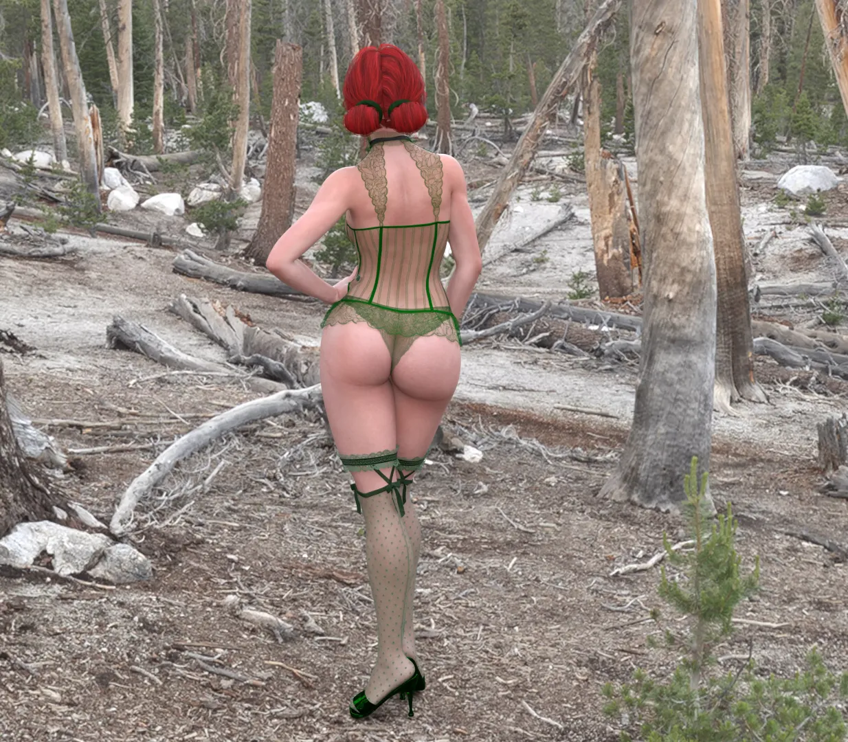 Triss in green lace. (Rear View)