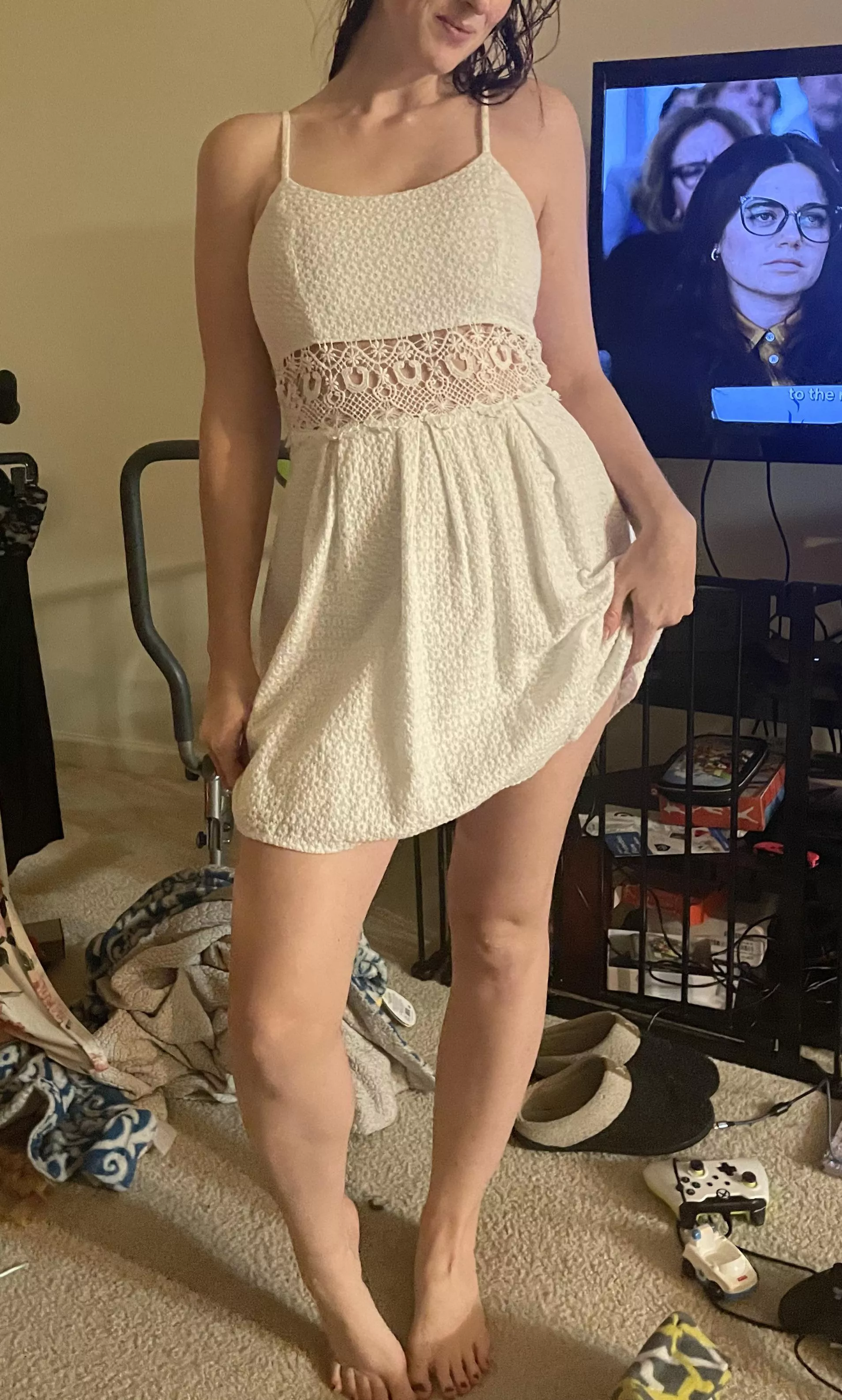 Trying on my different dresses [f]or my date