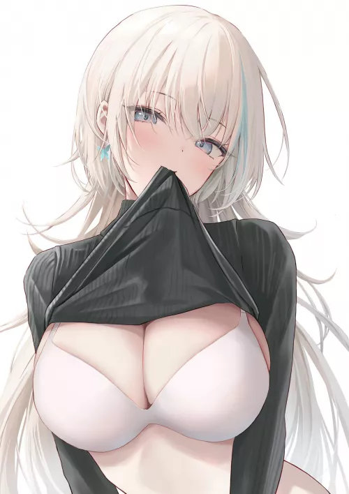 Tugging her Shirt 