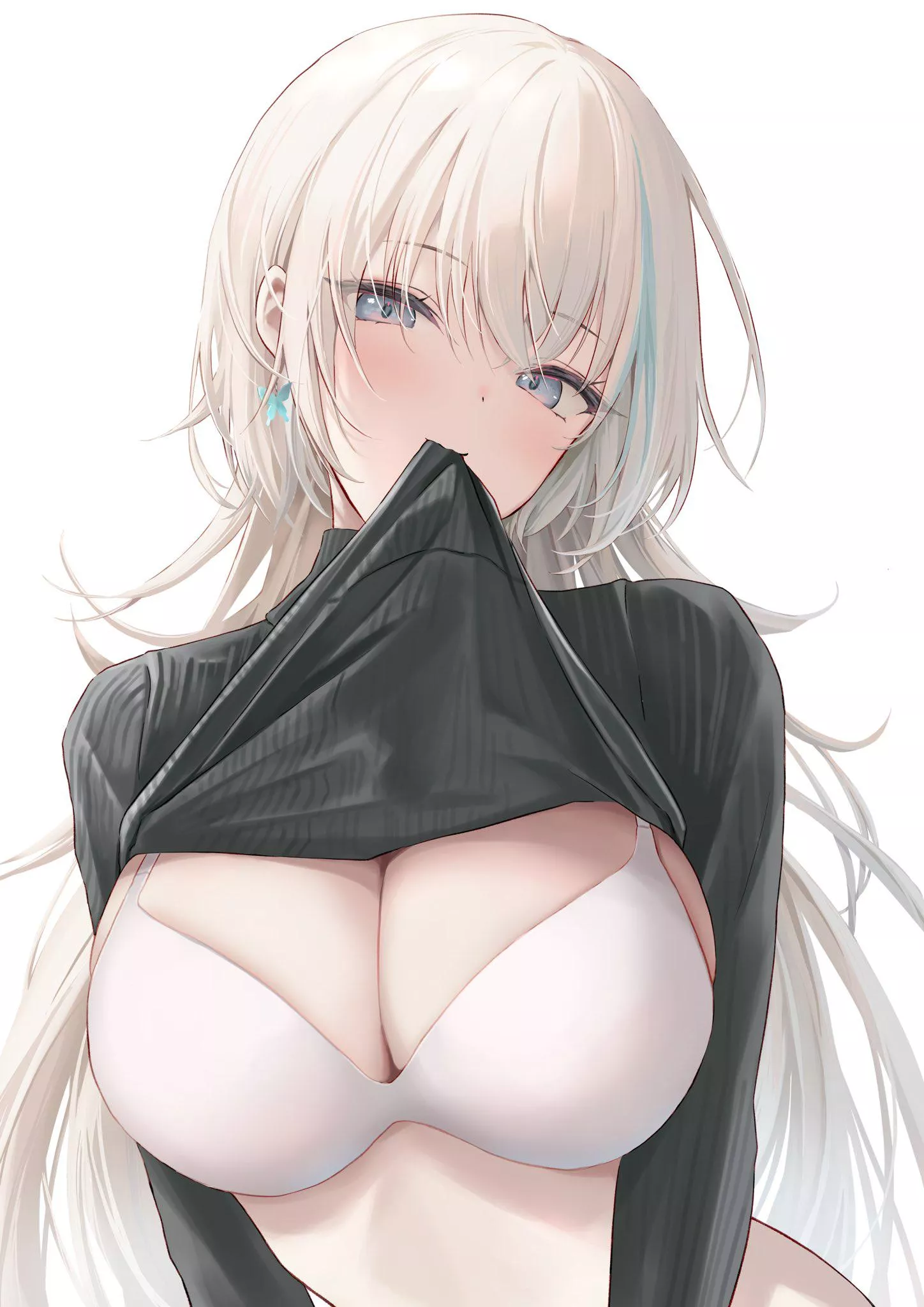 Tugging her Shirt 
