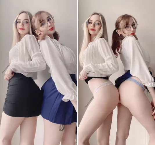 Two girls in mini skirts which one you will chose?