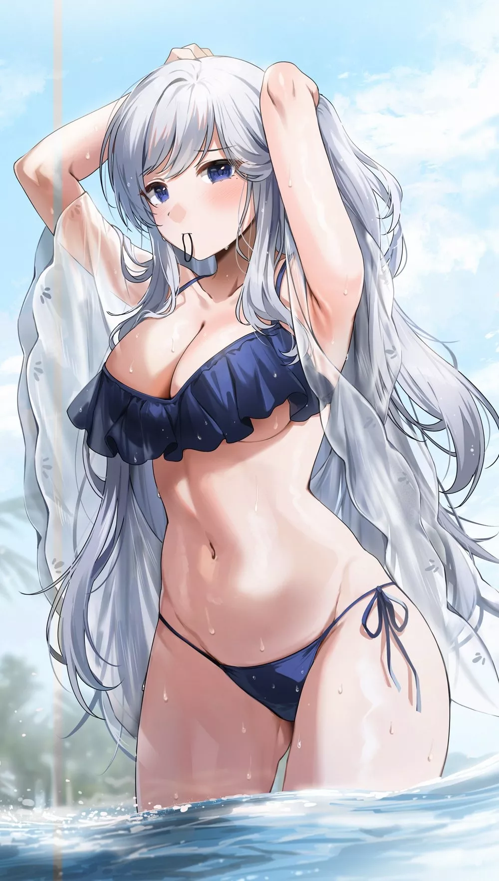 Tying her Hair