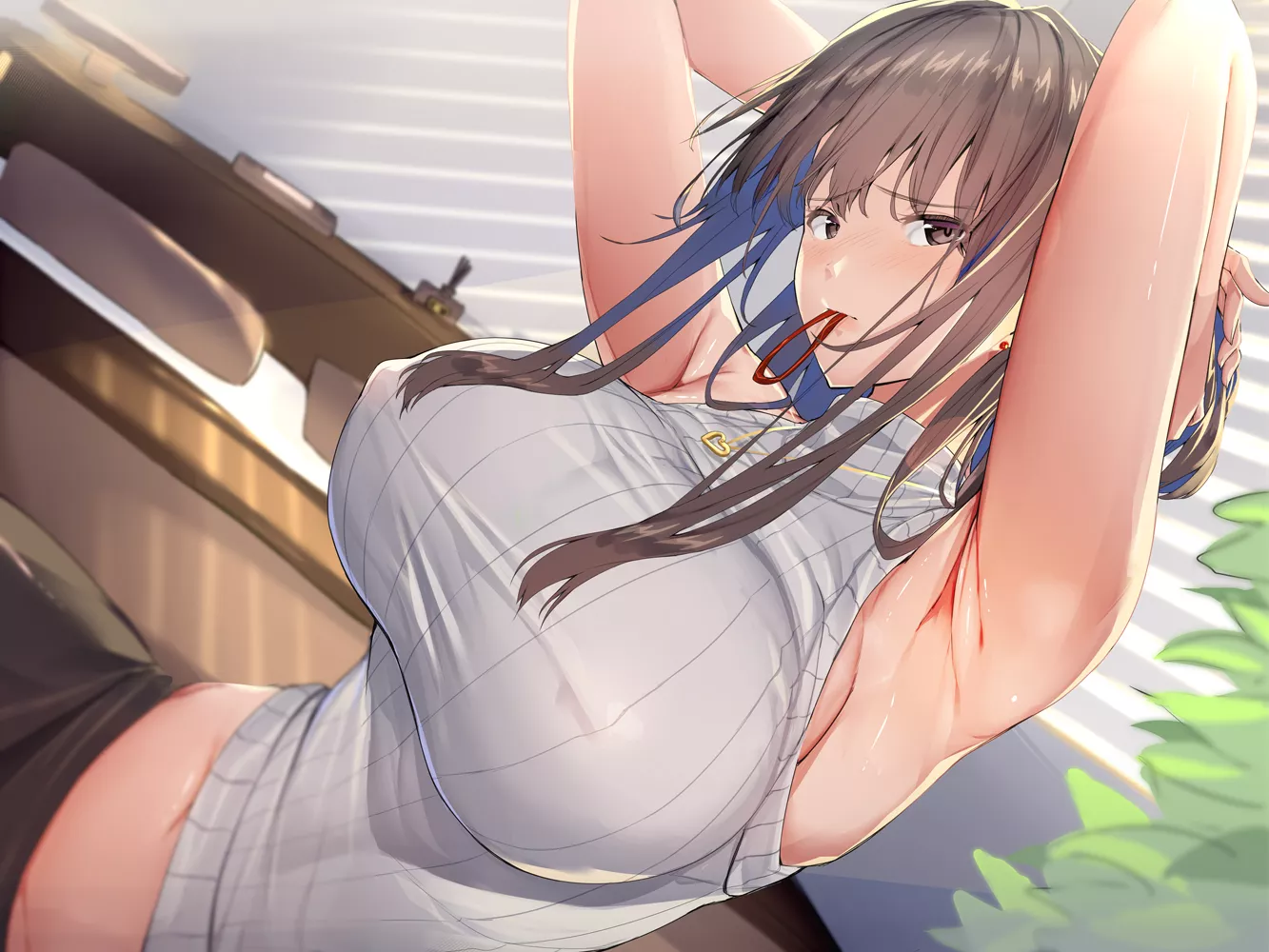 Tying her Hair