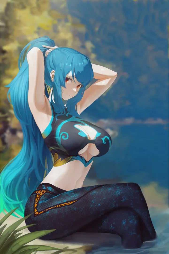 Tying up her hair