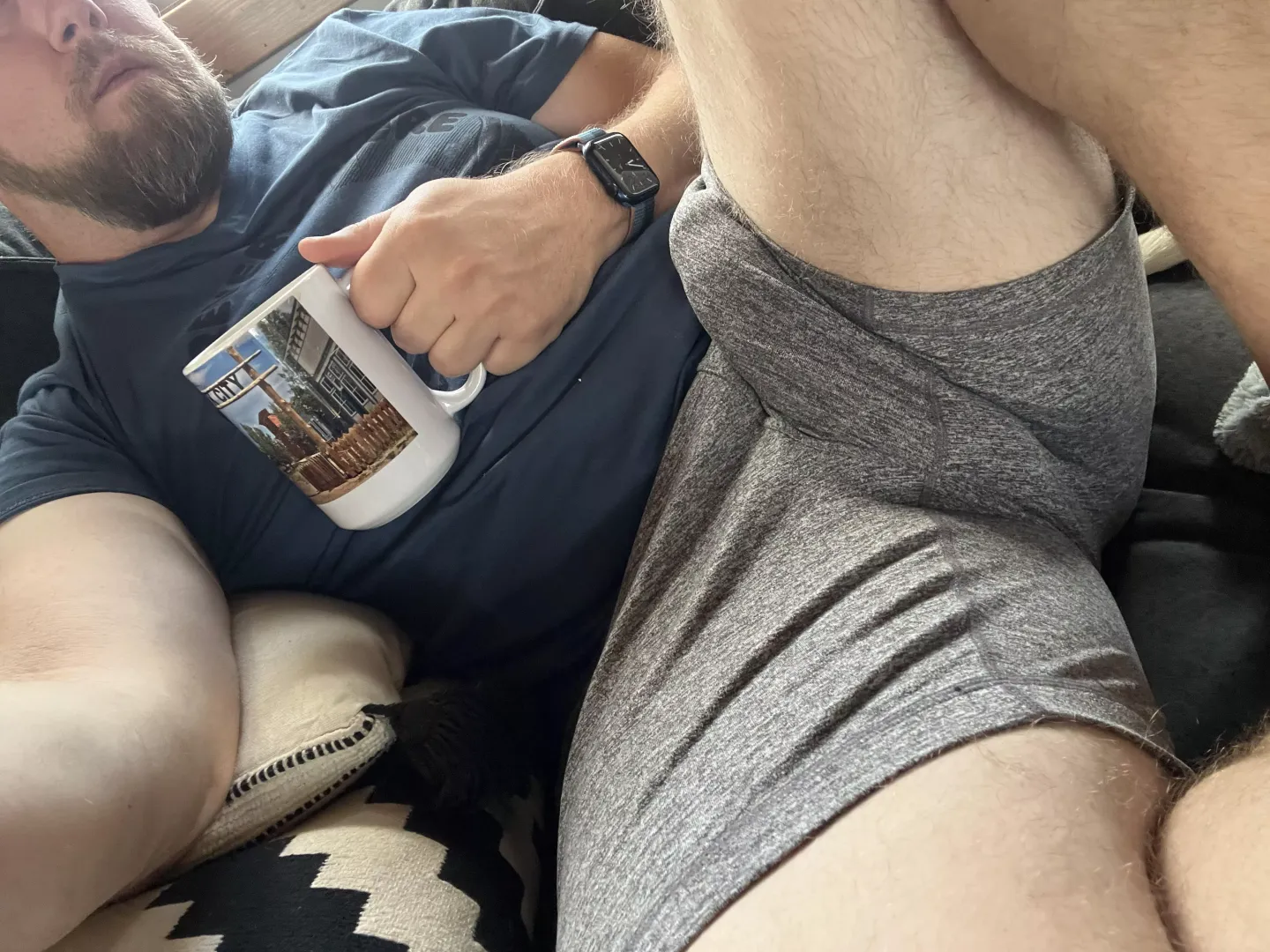 Typical grey shorts bulge