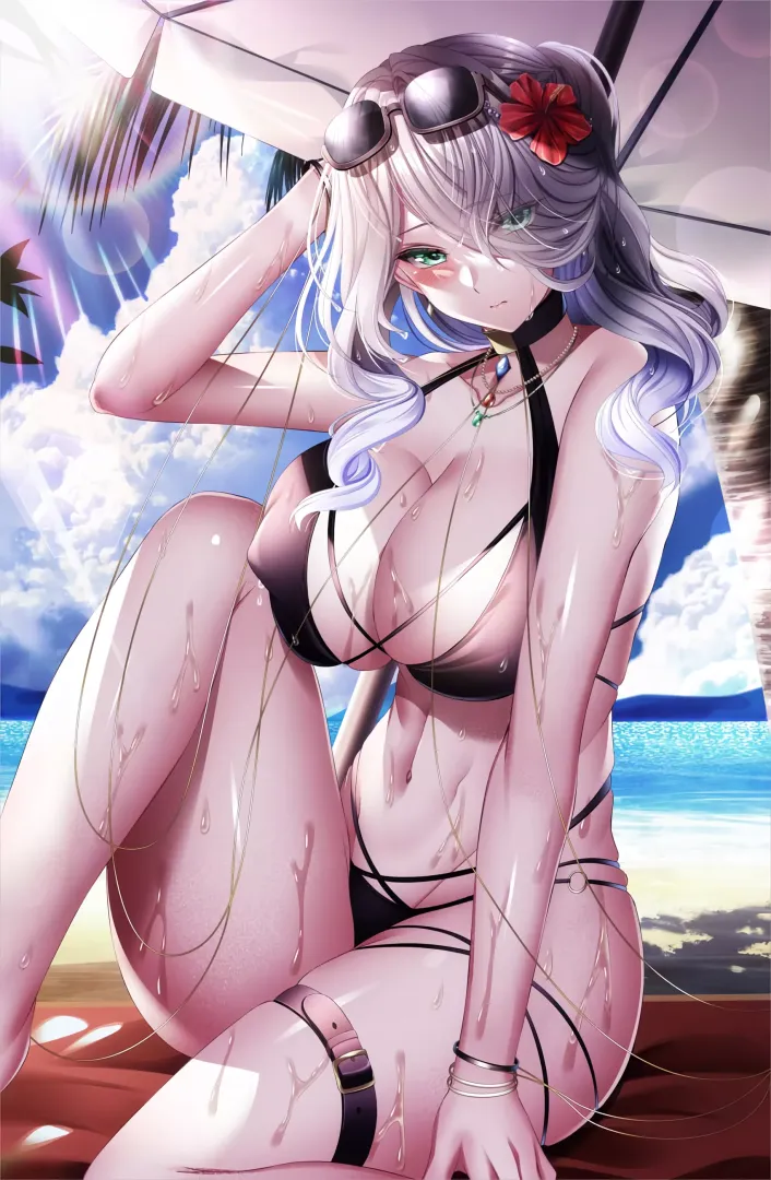 Under the Beach Umbrella and in black bikini (yuuzuki hijiri) [Original]