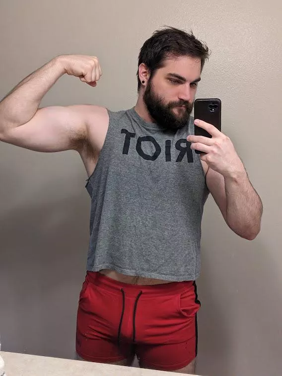 Up in my bathroom, working on my fitness.