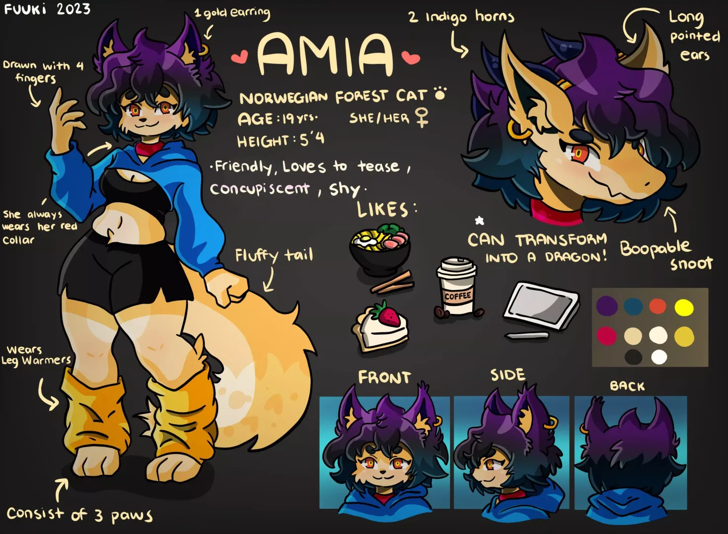 Updated reference sheet of my fursona :3 (Fuuki).