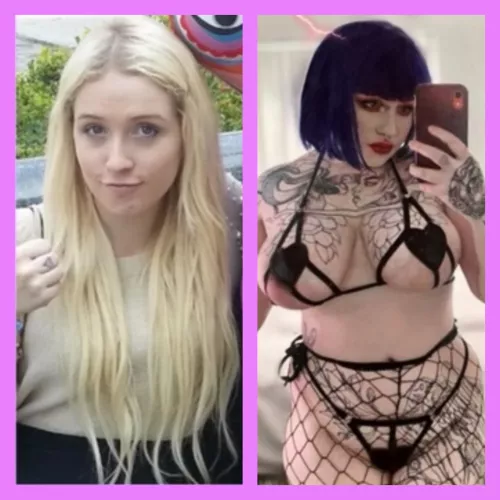 Vanilla boring horse girl to tattooed curvy kinky whore 💅 So far I’ve only had fillers (my tits are natural), collecting for BBL and more fillers 💉