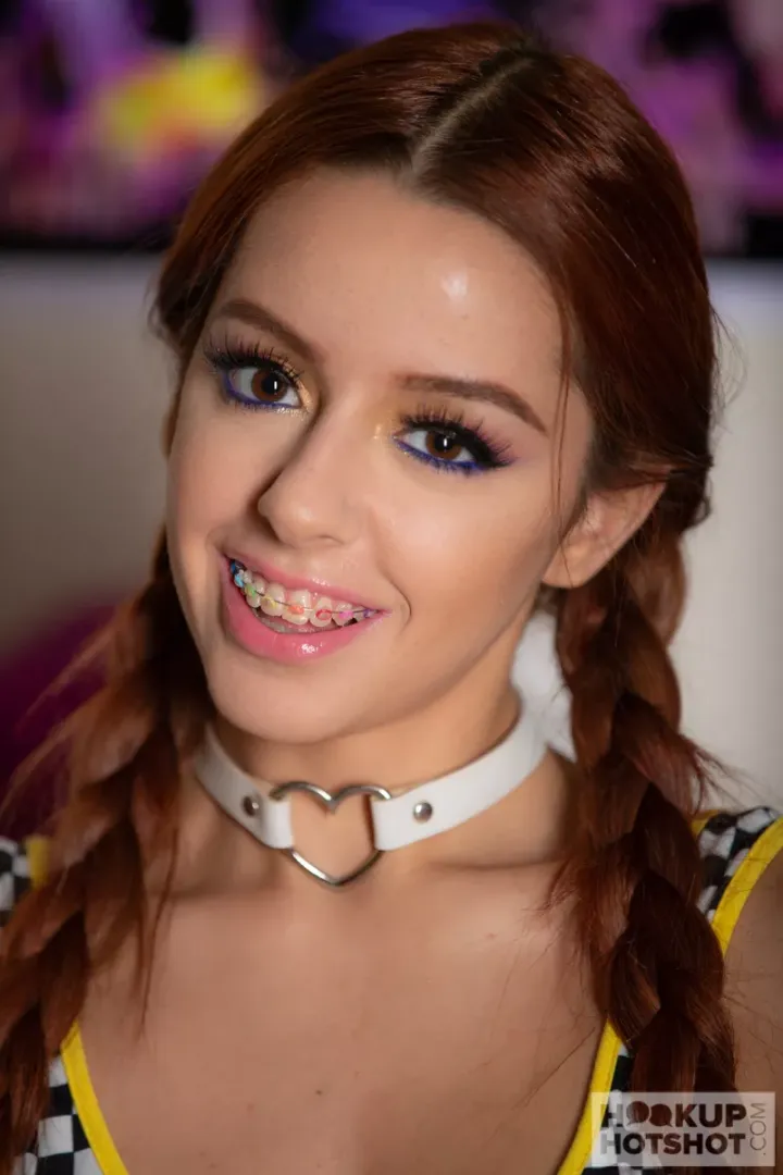 Vanna Bardot closeup of face with Vanna's multicolor braces.