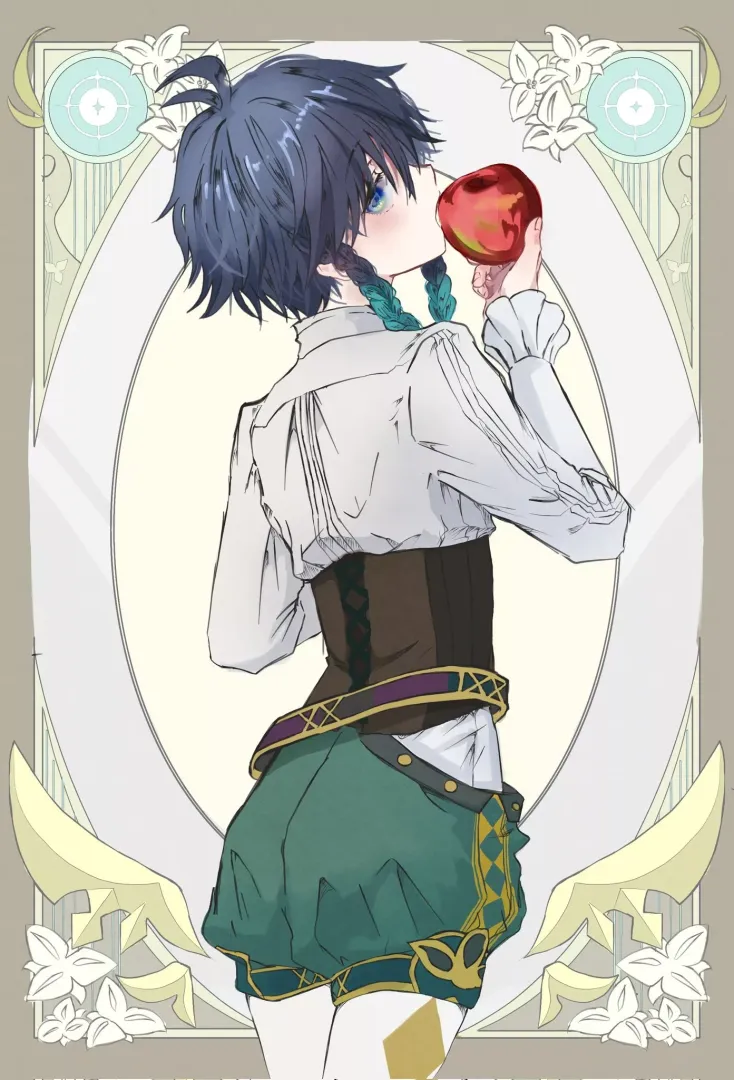 Venti eating an apple