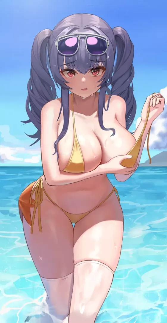 Wardrobe malfunction at the beach [Azur Lane]