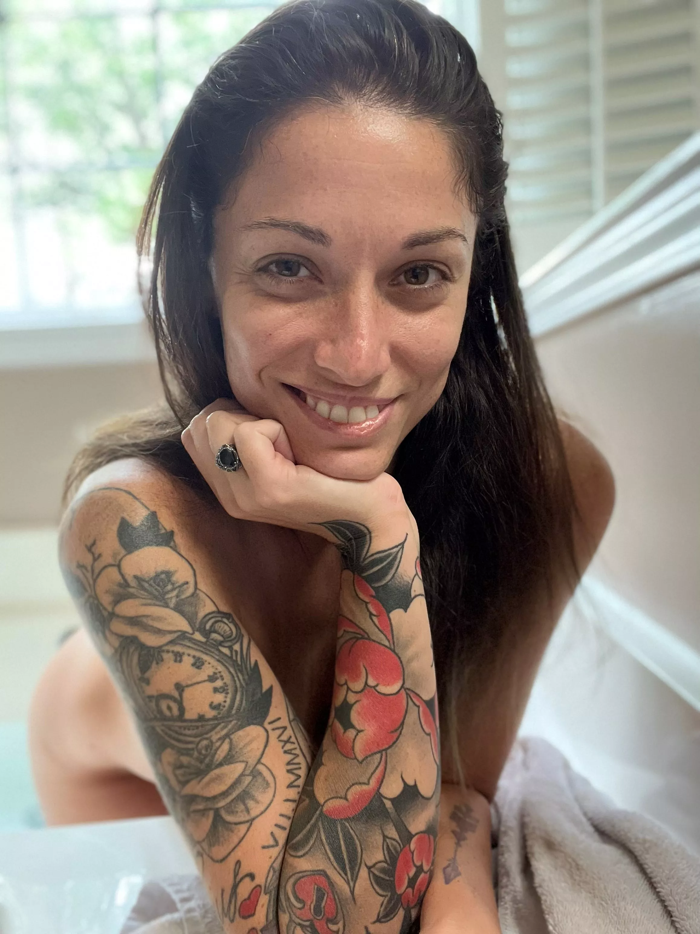 Wearing my tats, a smile and nothing else😁