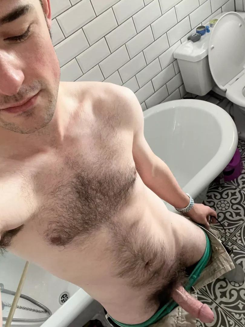 What do you think of this hairy dad with his cock out?
