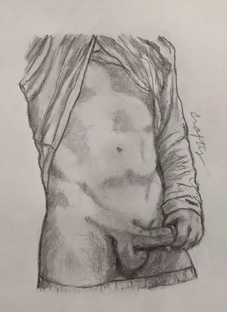 When an outtake is this good... pencil sketch of u/exploringnu 
