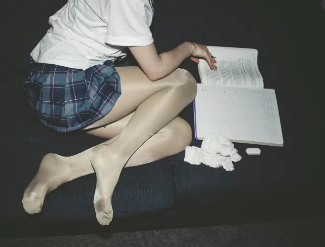 When I get home from classes, I take my socks off and always leave my pantyhose on while I study