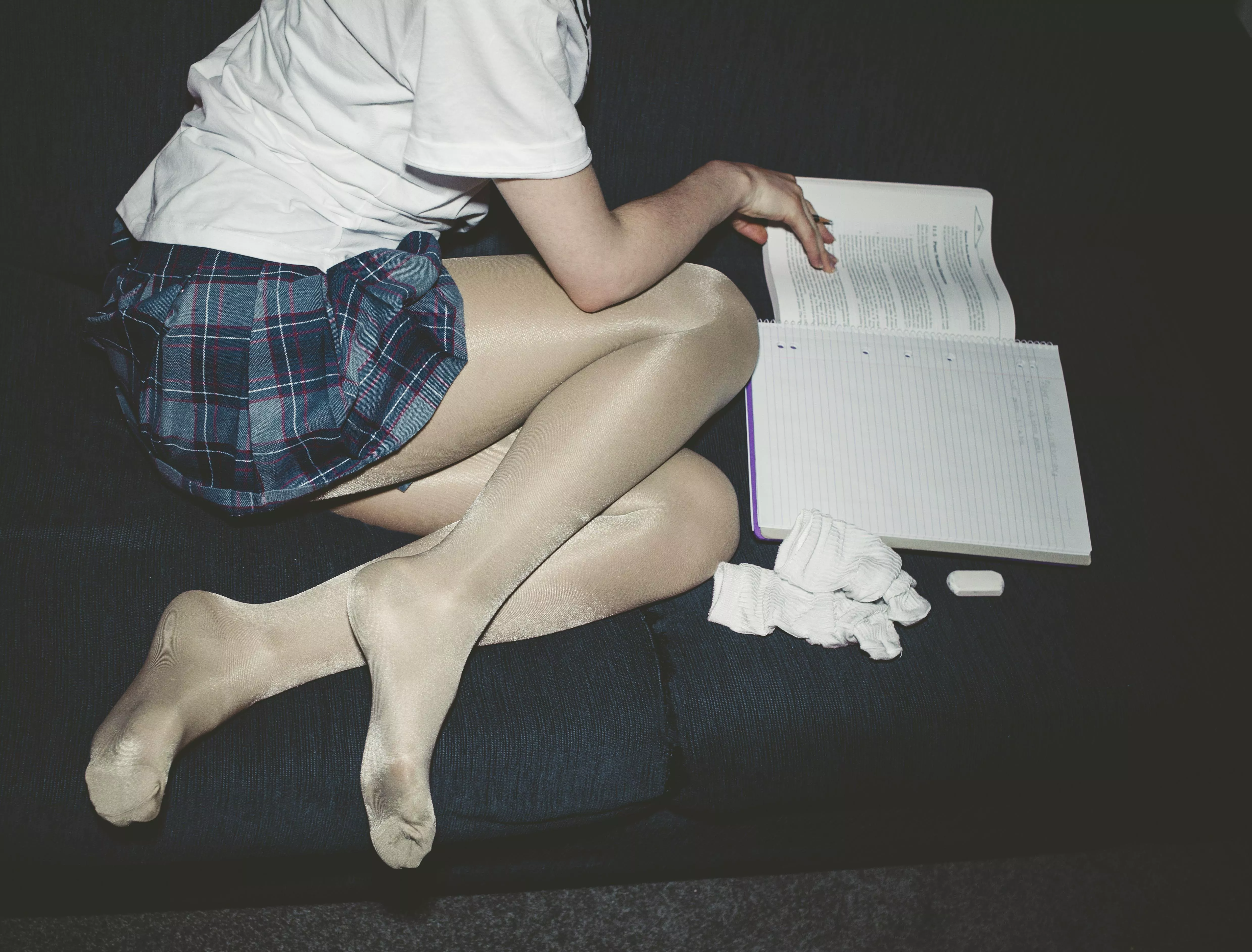 When I get home from classes, I take my socks off and always leave my pantyhose on while I study
