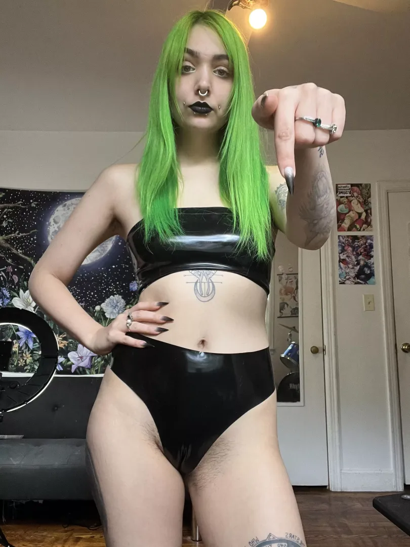 Who knew wearing latex would make me want to dominate you harder? This is my first set