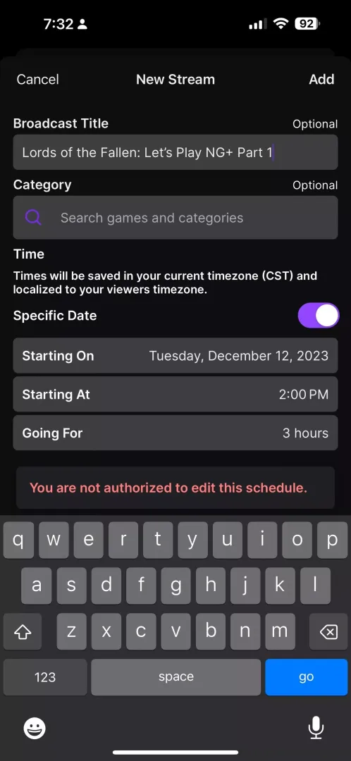 Why can’t I add a schedule?