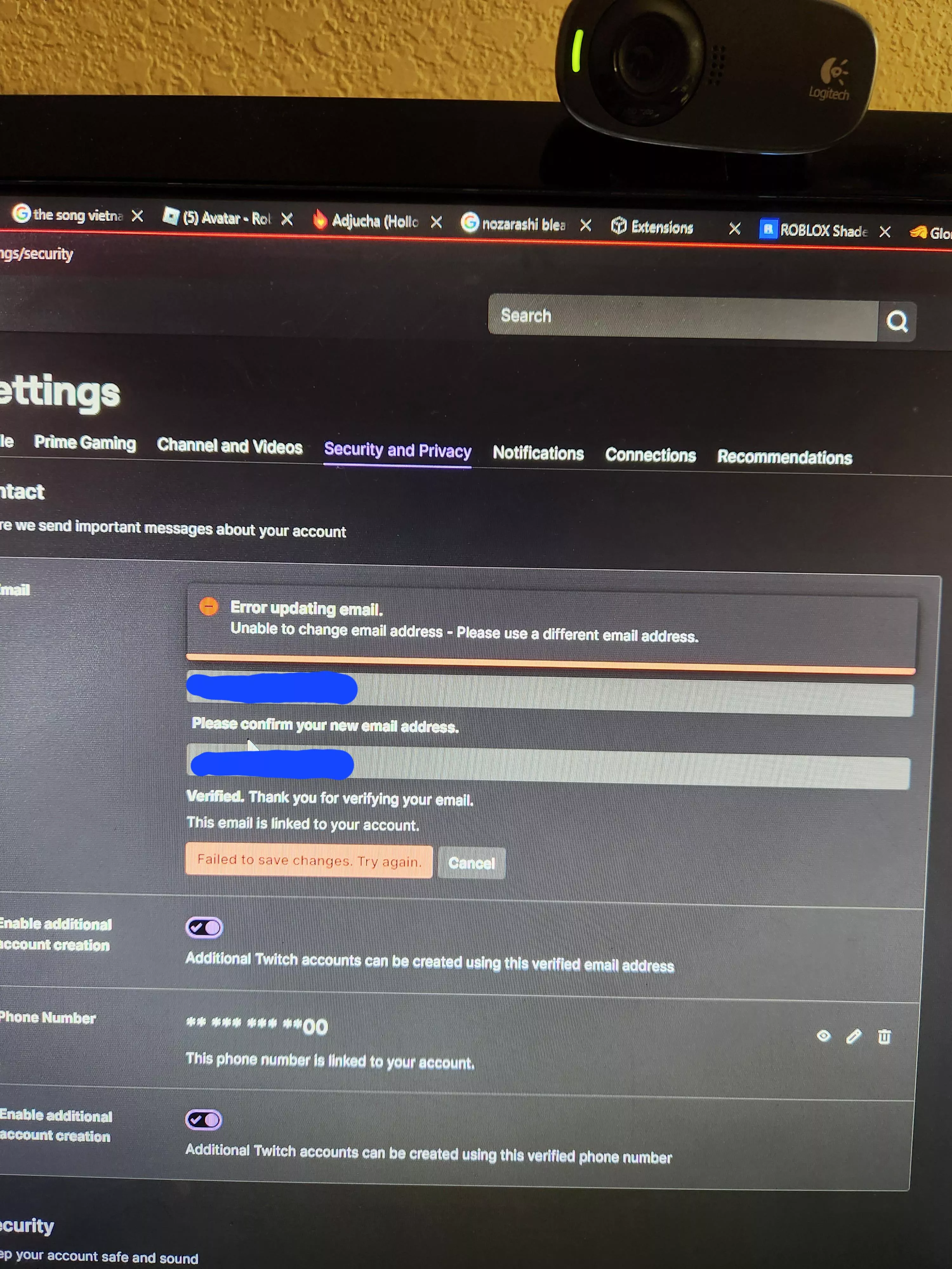 Why can't I change my email