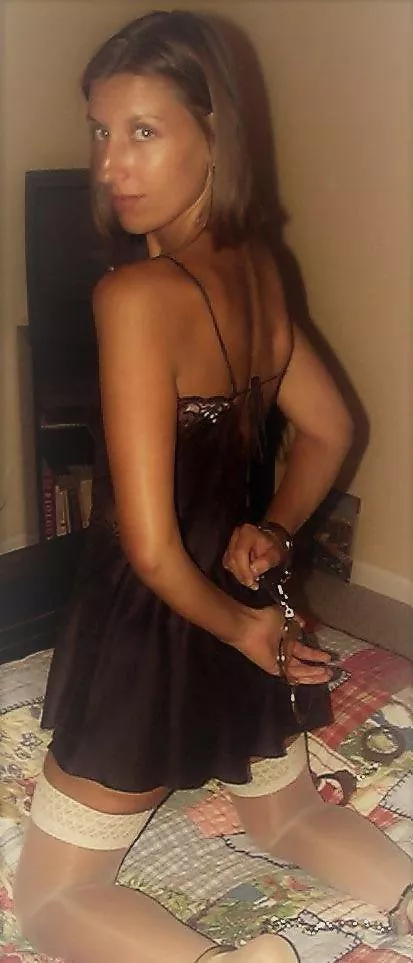 Wife Cuffed in Lingerie Stockings and Real Police Handcuffs