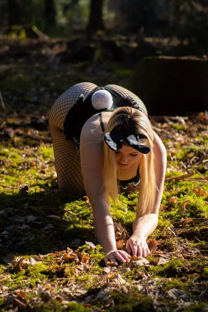 With a bunny tail