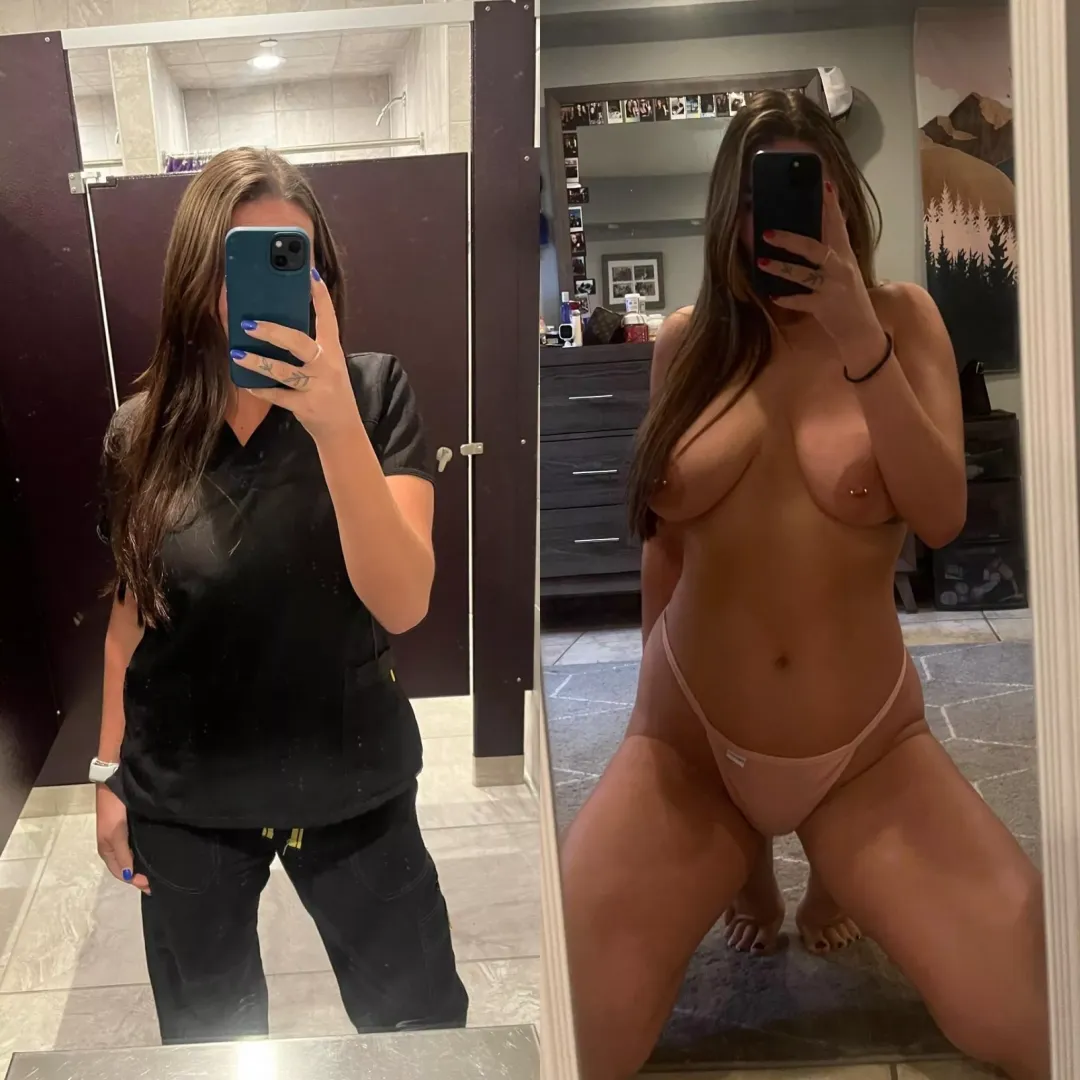 Work uniform vs at home uniform ;) [f] [oc]