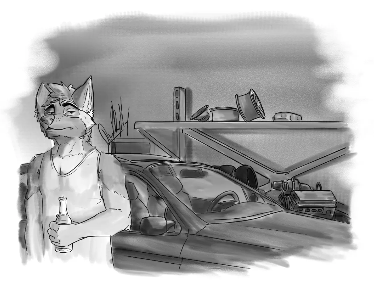 Working on my car (art by me)