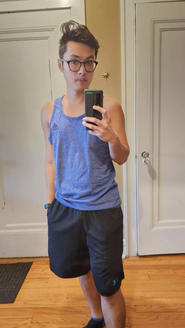 Workout time before game time. Hair's messy, mom's spaghetti?