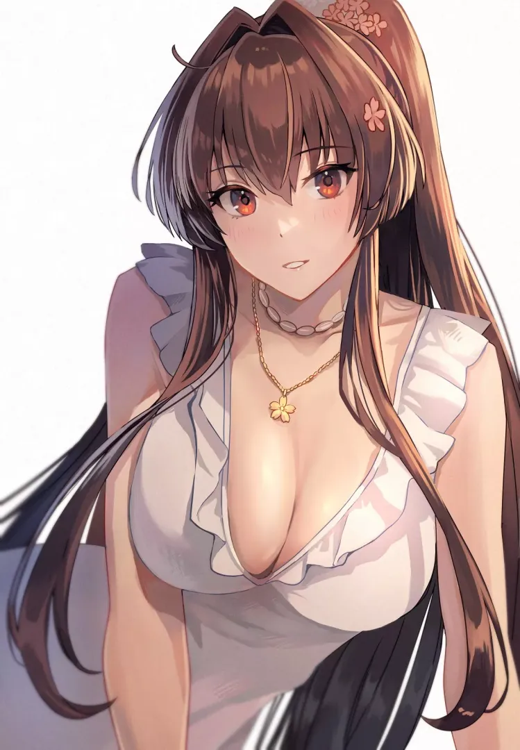 Yamato trying out a white dress [Kancolle]