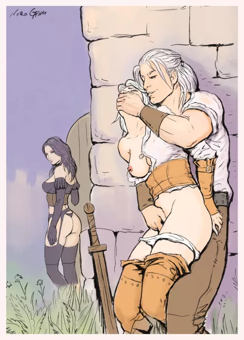 Yen trying to see where Geralt and Ciri ran off to (Nero Grim)