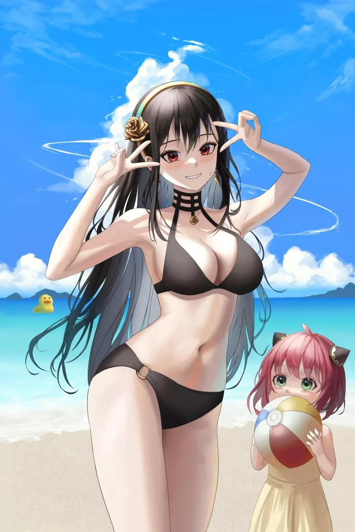Yor and Anya enjoying the beach (By aki) [SPY×FAMILY]