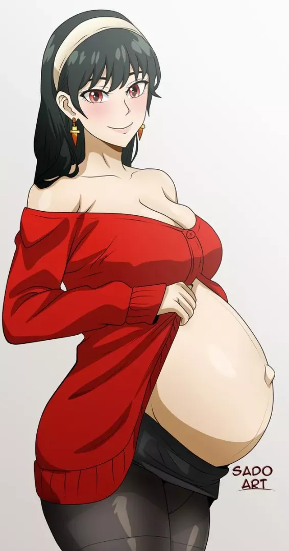 Yor showing off her belly (Sado Art)