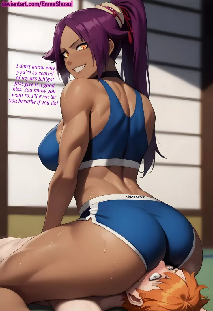 Yoruichi Teases+Mocks Ichigo-Makes Him Kiss Her Ass
