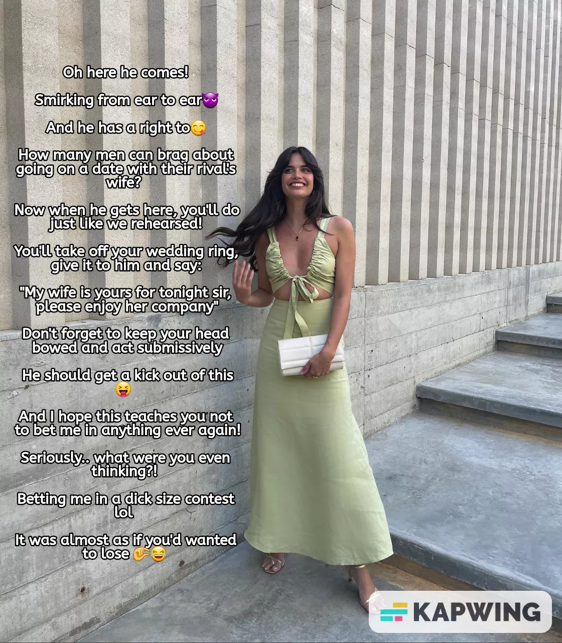 You bet a date with your gf against your work rival in a dick size contest and lost