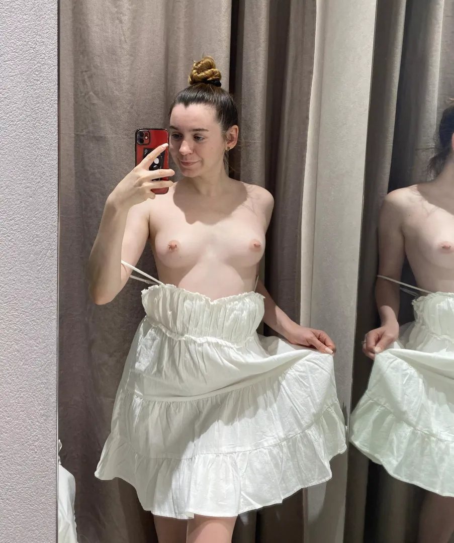 You can start with my small boobs, slowly moving down to where another sweet treat awaits you