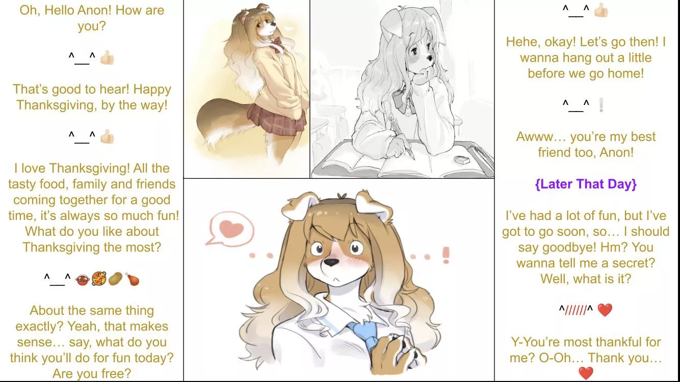 You tell your good friend (who you’re secretly crushing on) something nice! [Wholesome] [Thanksgiving Special] [No Sex] [Kinda Confession] [Good Friends] {Artist: Kikurage}