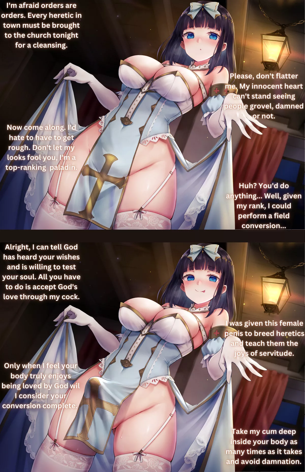 Your only chance of surviving the cultist church is accepting their god's love through the cock of a futa paladin. [Futanari] [Evil] [Dubious Consent] [Religion]